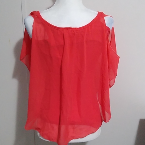 Coral Pink Sheer Top w Built in Tank Small Route 3 - Picture 3 of 5